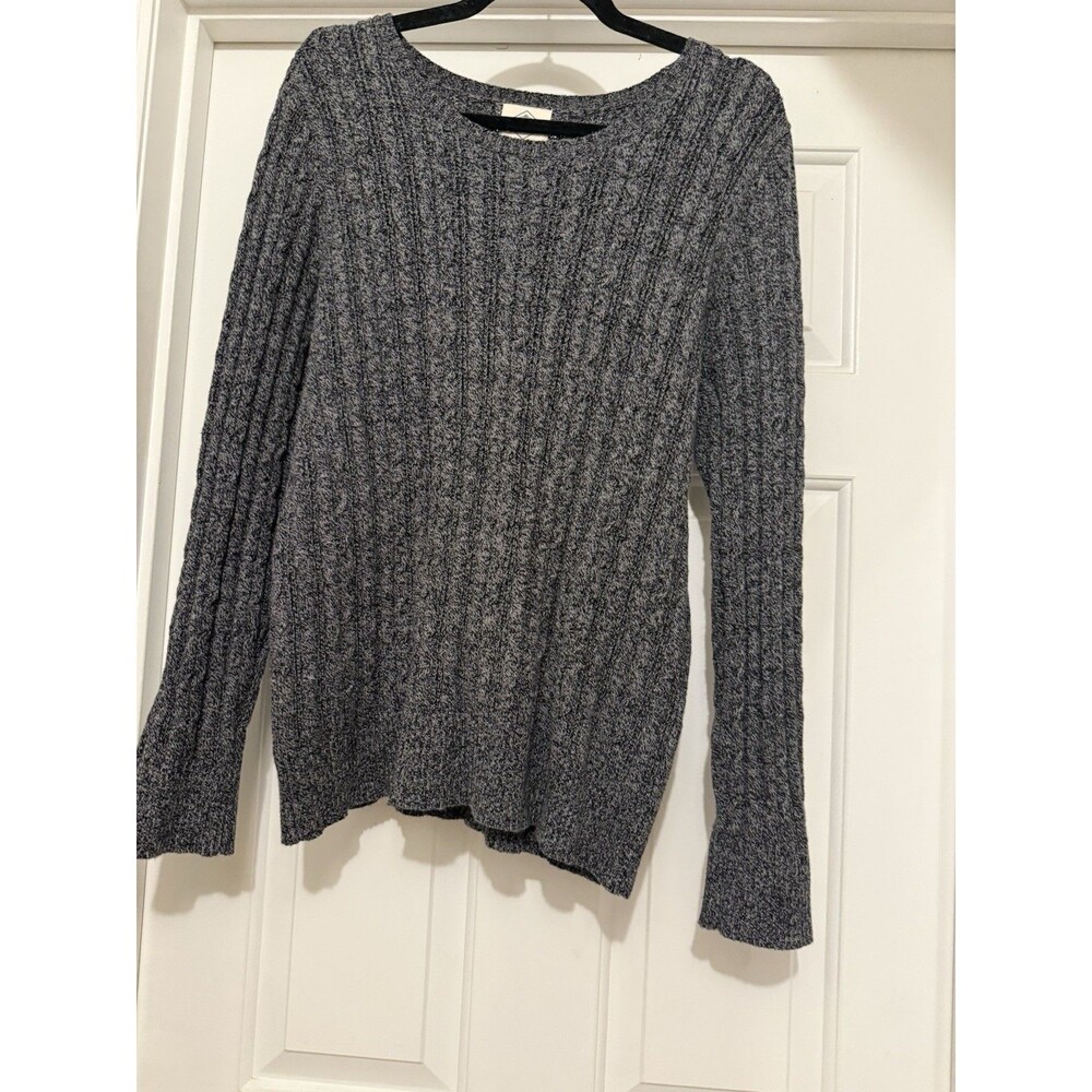 St. John's Bay Crew Neck Cable Knit Sweater Gray Black Women's Size XXL Rich Mom